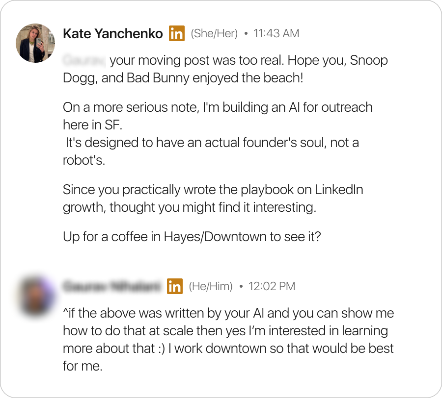LinkedIn message conversation