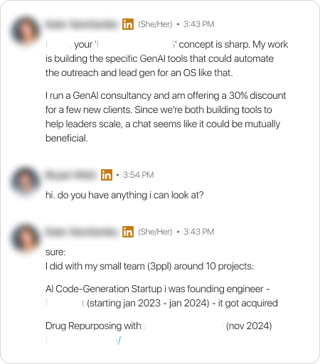 LinkedIn message conversation