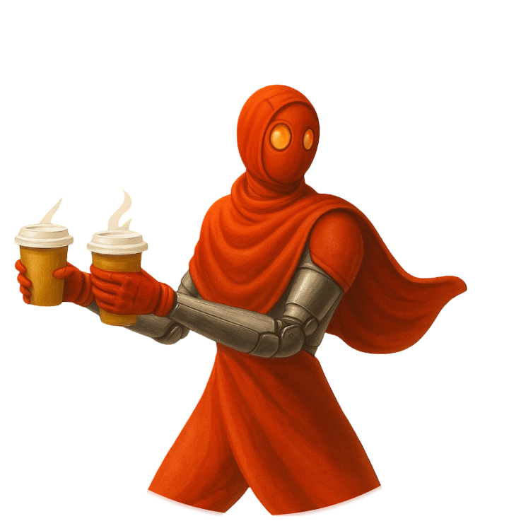 Red robot with coffee